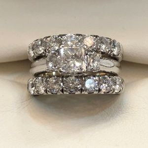 Custom 14 Karat White Gold Wedding Set